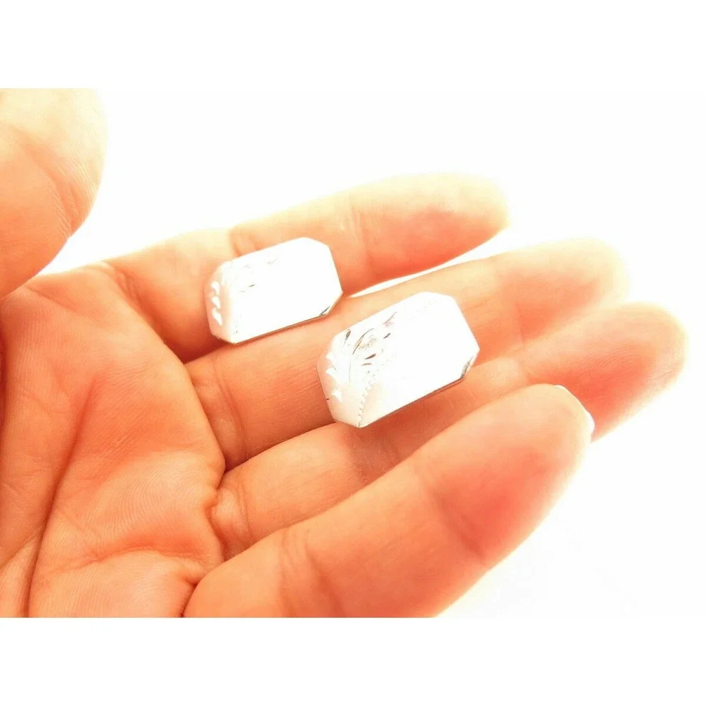 VINTAGE‎ BLANK MONOGRAM STERLING SILVER CUFFLINKS MEN'S JEWELRY*ETCH DESIGN